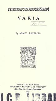 Cover of Varia by Agnes Repplier