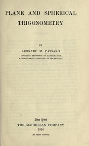 Cover of Plane and spherical trigonometry by Leonard M. Passano