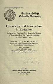 Cover of Democracy and nationalism in education by Edward Hartman Reisner