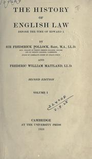 Front cover of The history of English law before the time of Edward I by Sir Frederick Pollock