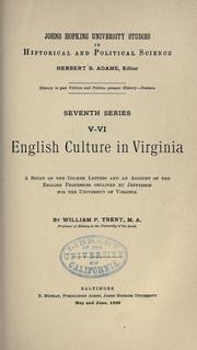 Cover of English culture in Virginia by William Peterfield Trent