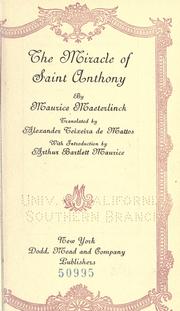 Front cover of The miracle of Saint Anthony by Maurice Maeterlinck