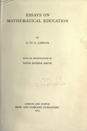 Cover of Essays on mathematical education by Carson, G. St. L.