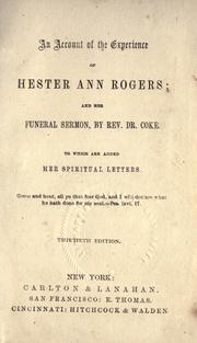 Front cover of An account of the experience of Hester Ann Rogers by Hester Ann Rogers