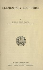 Cover of Elementary economics by Thomas Nixon Carver