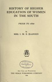 Cover of History of higher education of women in the South prior to 1860 by I. M. E. Blandin