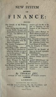 Front cover of A new system of finance by Fry, Thomas