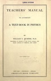 Front cover of Teachers' manual to accompany A text-book in physics by William Norris Mumper