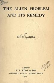 Front cover of The alien problem and its remedy by Myer Jack Landa