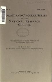 Front cover of The relation of pure science to industrial research by John J. Carty