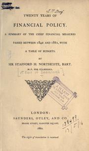 Front cover of Twenty years of financial policy by Stafford Henry Northcote, 1st Earl of Iddesleigh