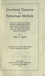 Front cover of Overhead expense and percentage methods by Henry F. Baillet