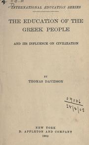 Front cover of The education of the Greek people by Thomas Davidson