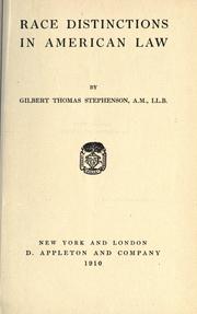 Cover of Race distinctions in American law by Stephenson, Gilbert Thomas