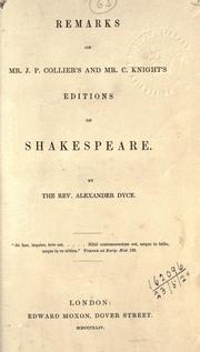 Cover of Remarks on Mr. J.P. Collier's and Mr. C. Knight's editions of Shakespeare by Alexander Dyce
