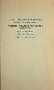 Cover of Artistic creation and cosmic creation by Samuel Alexander