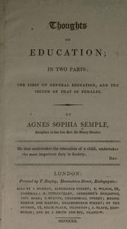Front cover of Thoughts on education in two parts by Agnes Sophia Semple