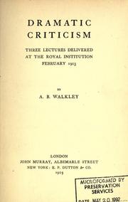 Cover of Dramatic criticism by Arthur Bingham Walkley