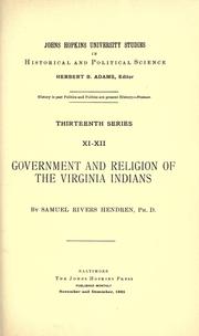 Front cover of Government and religion of the Virginia Indians by Samuel Rivers Hendren