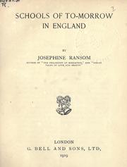 Front cover of Schools of to-morrow in England by Josephine Ransom