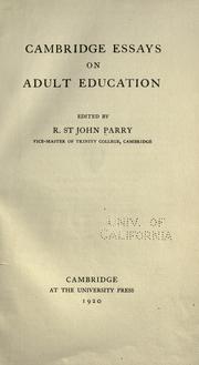 Front cover of Cambridge essays on adult education by Parry, R. St. John