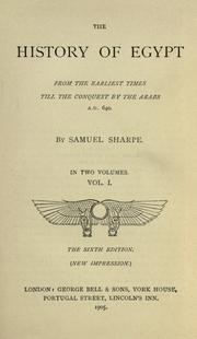 Front cover of The history of Egypt by Samuel Sharpe
