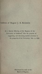 Front cover of Address of Regent J.B. Reinstein by J. B. Reinstein