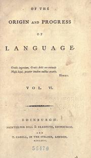 Cover of Of the origin and progress of language by James Burnett, Lord Monboddo