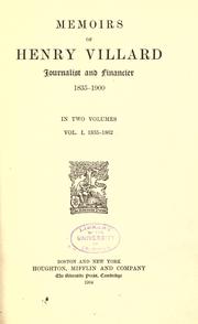 Front cover of Memoirs of Henry Villard, journalist and financier, 1835-1900 .. by Henry Villard