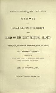 Front cover of Memoir of the secular variations of the elements of the orbits of the eight principal planets by John N. Stockwell