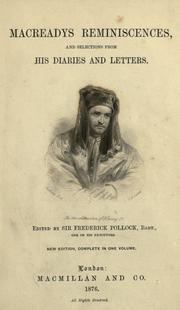 Front cover of Macready's reminiscences and selections from his diaries and letters by Macready, William Charles