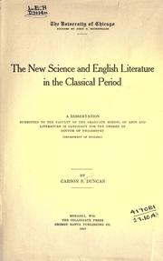 Front cover of The new science and English literature in the classical period .. by Carson Samuel Duncan