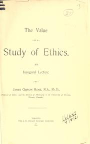 Front cover of The value of a study of ethics by James Gibson Hume