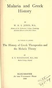 Front cover of Malaria and Greek history by W. H. S. Jones