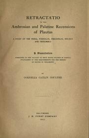 Front cover of Retractatio in the Ambrosian and Palatine recensions of Plautus by Cornelia Catlin Coulter