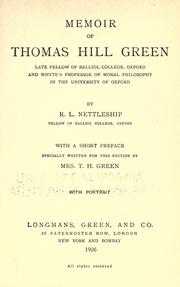 Front cover of Memoir of Thomas Hill Green by Richard Lewis Nettleship