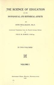 Front cover of The science of education in its sociological and historical aspects by Willmann, Otto