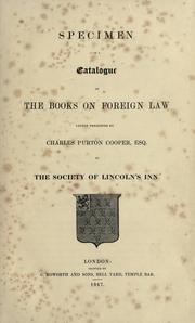 Front cover of Specimen of a catalogue of the books on foreign law lately presented by Charles Purton Cooper, to the Society of Lincoln's Inn by Lincoln's Inn, London, Library