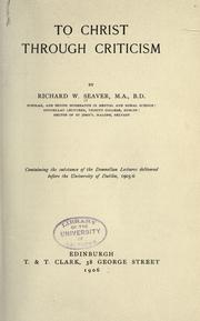 Front cover of To Christ through criticism by Richard Whitchurch Seaver