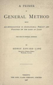 Cover of A primer of general method by Sidney Edward Lang
