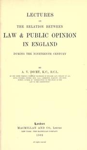 Cover of Lecture on the relation between law & public opinion in England by Albert Venn Dicey