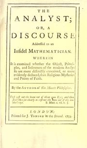 Front cover of The analyst, or, A discourse addressed to an infidel mathematician by George Berkeley