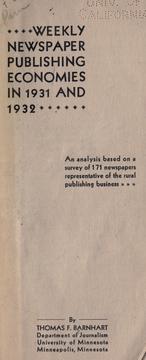 Front cover of Weekly newspaper publishing economies in 1931 and 1932 by Thomas F. Barnhart