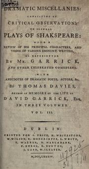 Cover of Dramatic miscellanies by Davies, Thomas