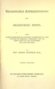 Front cover of Reasonable apprehensions and Reassuring hints by Henry Footman