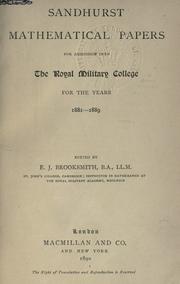 Front cover of Sandhurst mathematical papers for admission into the Royal Military College for the years 1881-1889 by Sandhurst, Eng. Royal Military College