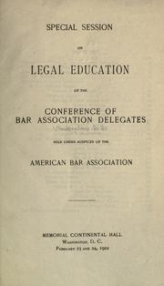 Front cover of Special session on legal education of the Conference of Bar Association Delegates by Conference of Bar Association Delegates.