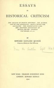 Front cover of Essays in historical criticism .. by Edward Gaylord Bourne