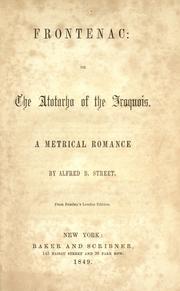 Front cover of Frontenac, or, The Atotarho of the Iroquois by Alfred Billings Street