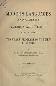 Cover of Modern languages and classics in America and Europe since 1880 by Alexander Francis Chamberlain